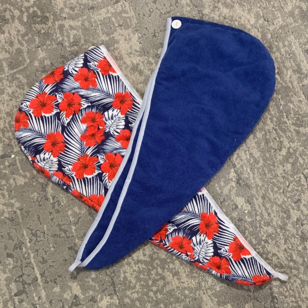 Floral Hair Wrap with Blue Towel